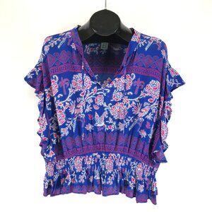 Ariat Candelia Print Cortez Blouse Women's Size XL Rayon Smocked Floral Western